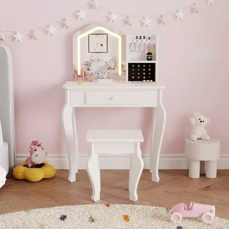 Set toeletta per bambine con sgabello, per età 3-8 anni - Ideale per camera da letto o sala giochi
