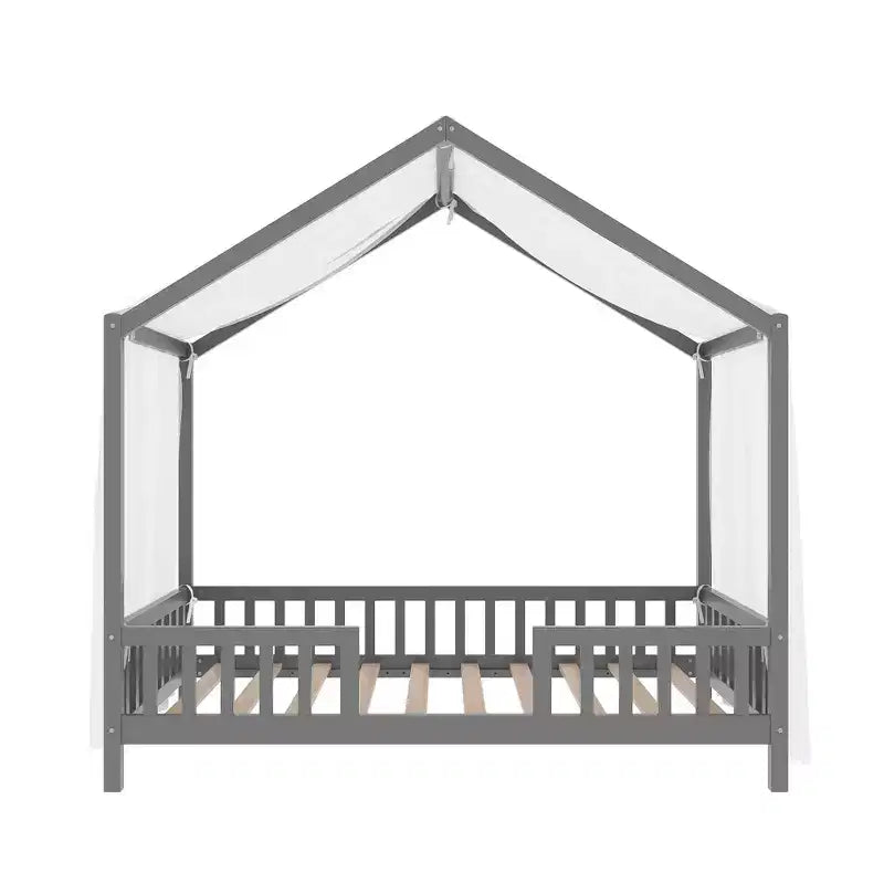 Struttura letto Montessori a casetta bassa, singola, con tende