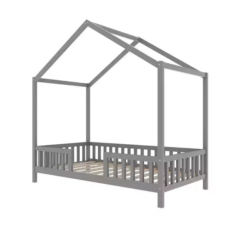 Struttura letto Montessori a casetta bassa, singola, con tende