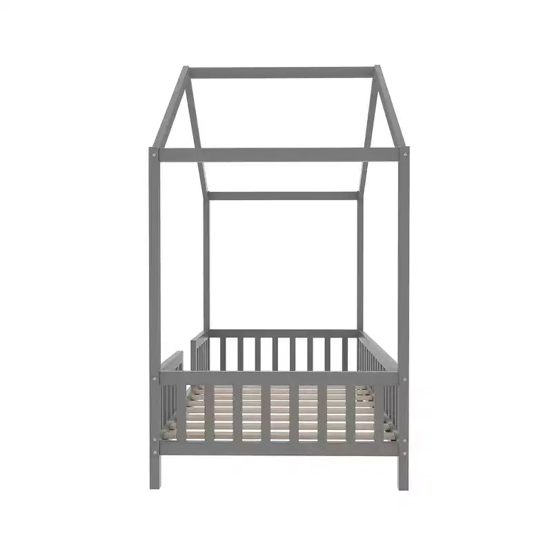 Struttura letto Montessori a casetta bassa, singola, con tende