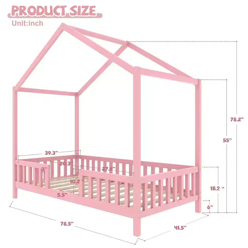 Struttura letto Montessori a casetta bassa, singola, con tende