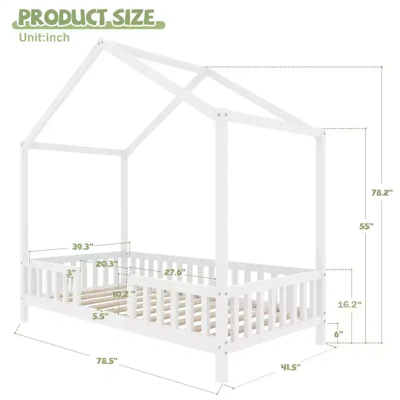 Struttura letto Montessori a casetta bassa, singola, con tende