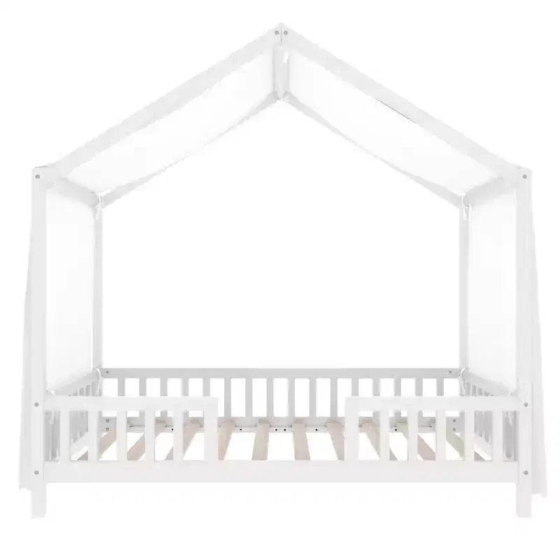 Struttura letto Montessori a casetta bassa, singola, con tende
