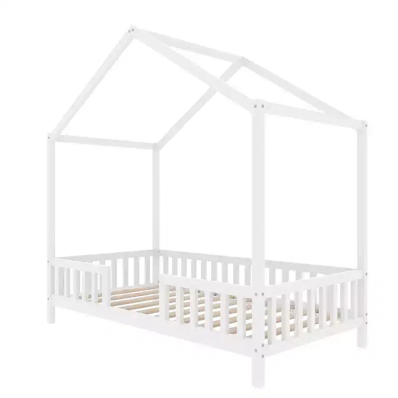 Struttura letto Montessori a casetta bassa, singola, con tende