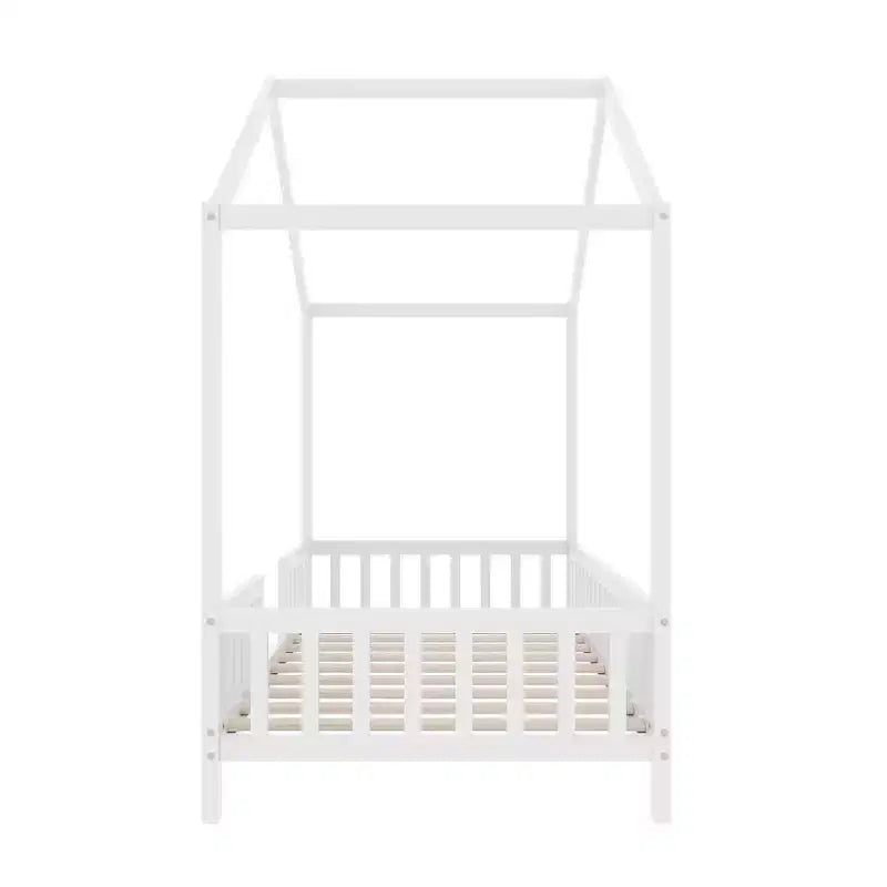 Struttura letto Montessori a casetta bassa, singola, con tende