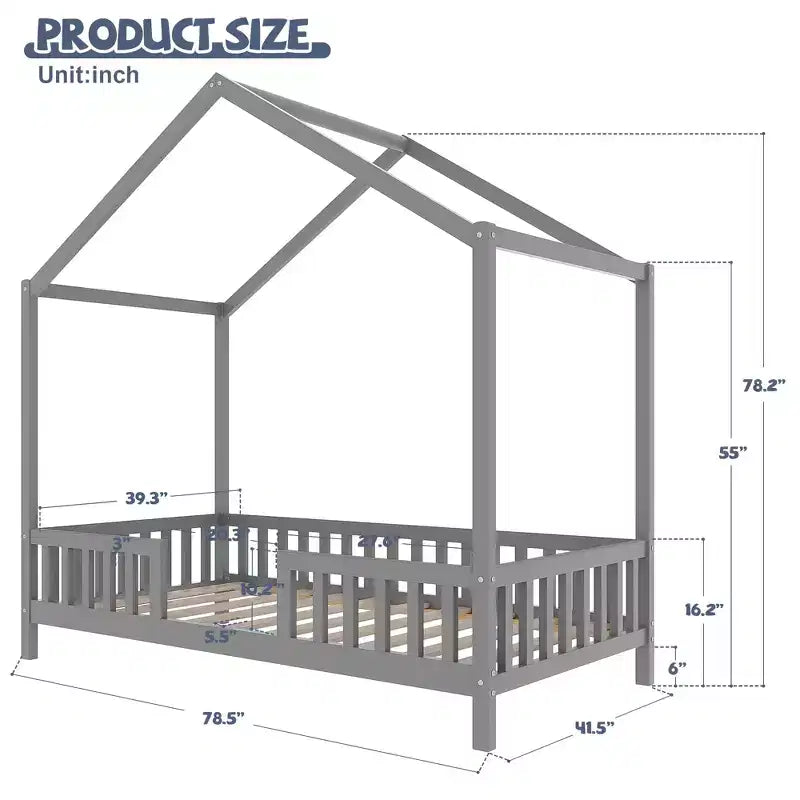 Struttura letto Montessori a casetta bassa, singola, con tende