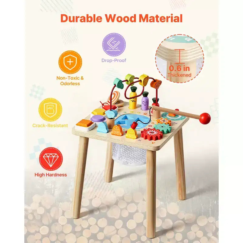 Tavolo Attività Montessori per Bambini da 1 a 3 Anni, Scrivania Didattica in Legno 8 in 1, Tavolo da Gioco per Bambini e Bambine di Età Superiore a 6 Mesi, Multicolore
