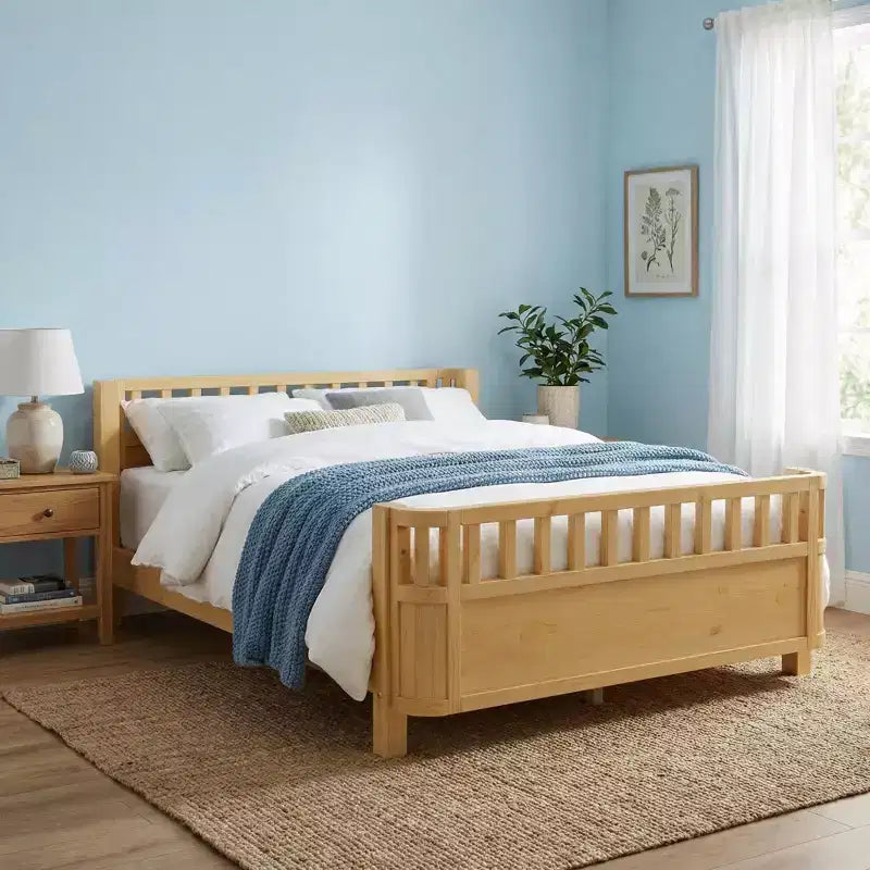 Letto a piattaforma in legno a grandezza naturale per bambini, letto basso in legno naturale con sponde di sicurezza per bambini e bambine