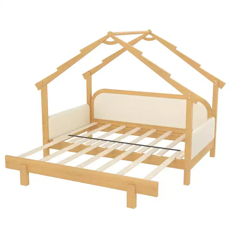 Letto a casetta in legno, misura doppia, con sponde imbottite, per bambini, ragazzi, ragazze, colore bianco