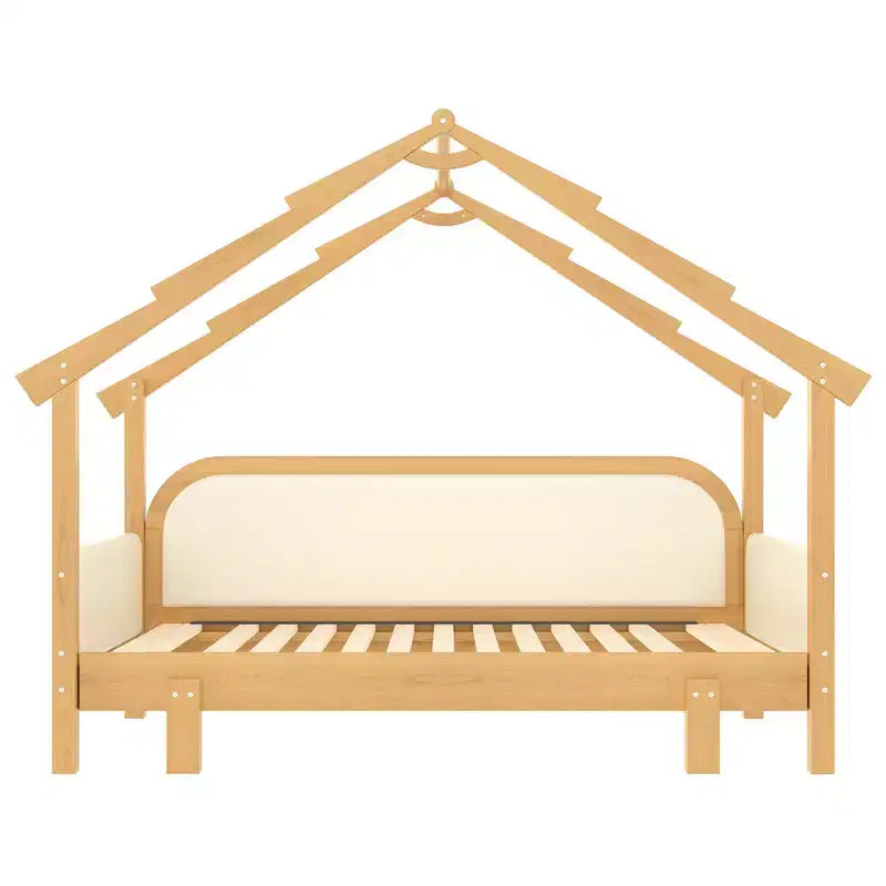 Letto a casetta in legno, misura doppia, con sponde imbottite, per bambini, ragazzi, ragazze, colore bianco