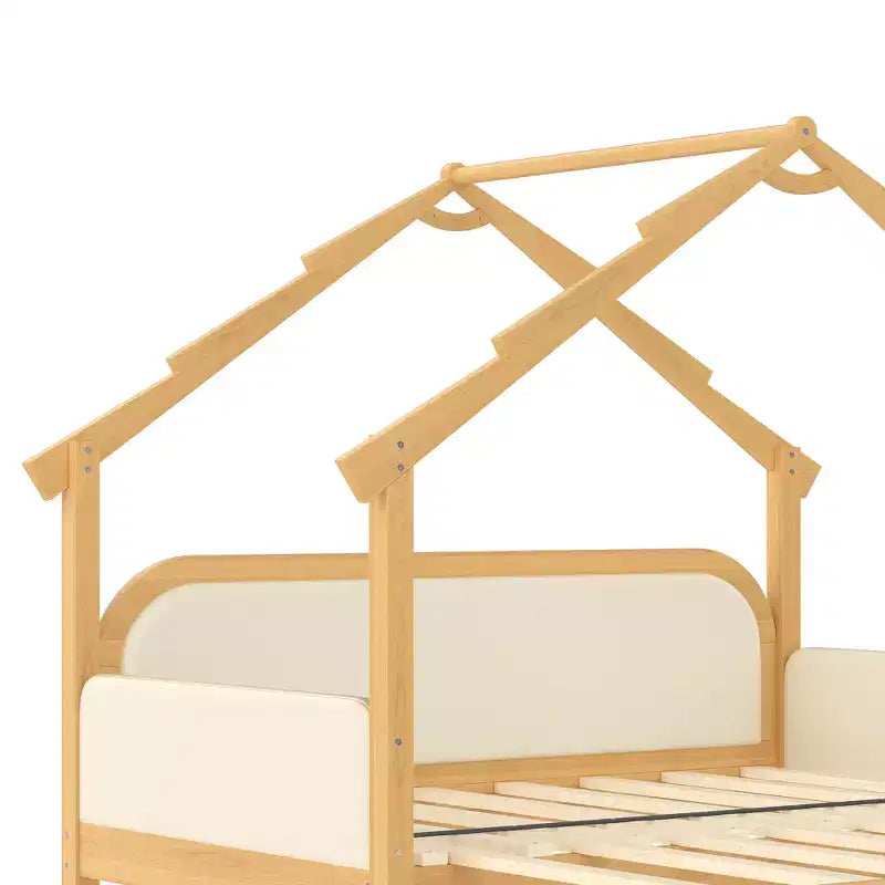 Letto a casetta in legno, misura doppia, con sponde imbottite, per bambini, ragazzi, ragazze, colore bianco