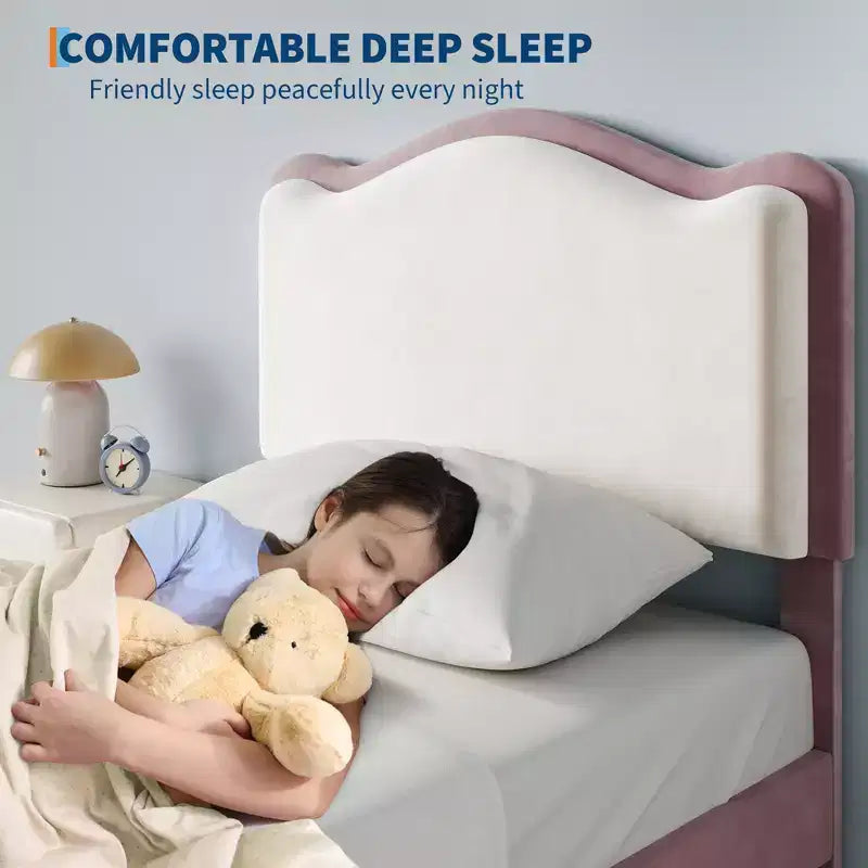 Letto per bambini stile principessa - Struttura letto matrimoniale imbottita con testiera a conchiglia e cassetto portaoggetti - Robuste doghe in legno, silenzioso, facile da montare