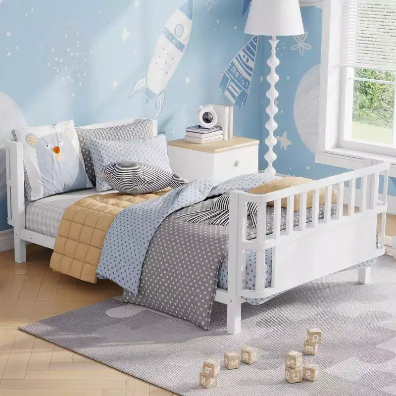 Struttura letto a piattaforma per bambini Twin Size, lettino per bambini, divano letto per bambini in metallo a basso profilo con sponde laterali rimovibili - ModernLuxe