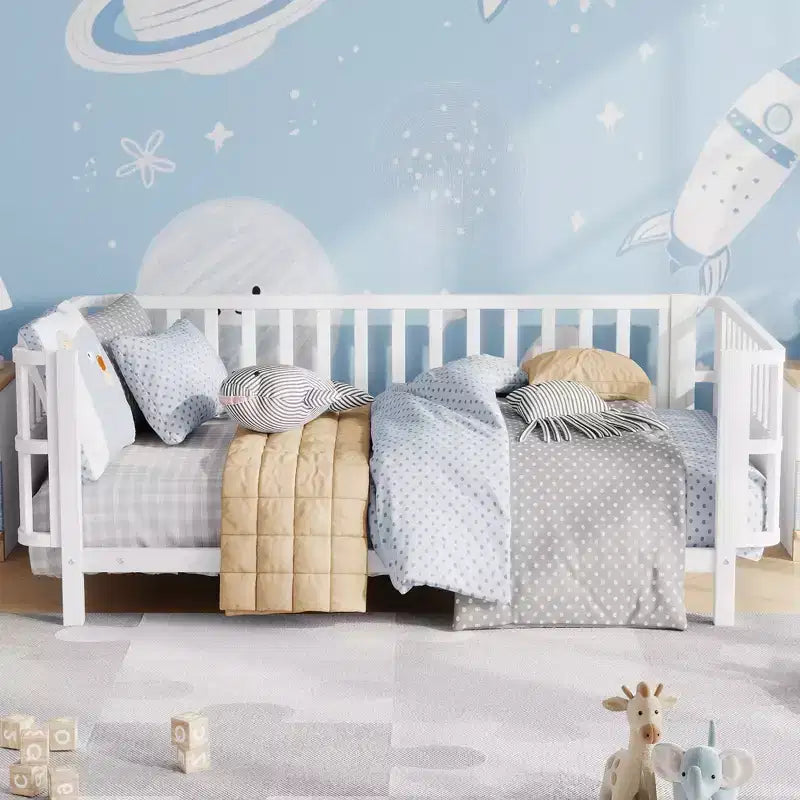 Struttura letto a piattaforma per bambini Twin Size, lettino per bambini, divano letto per bambini in metallo a basso profilo con sponde laterali rimovibili - ModernLuxe