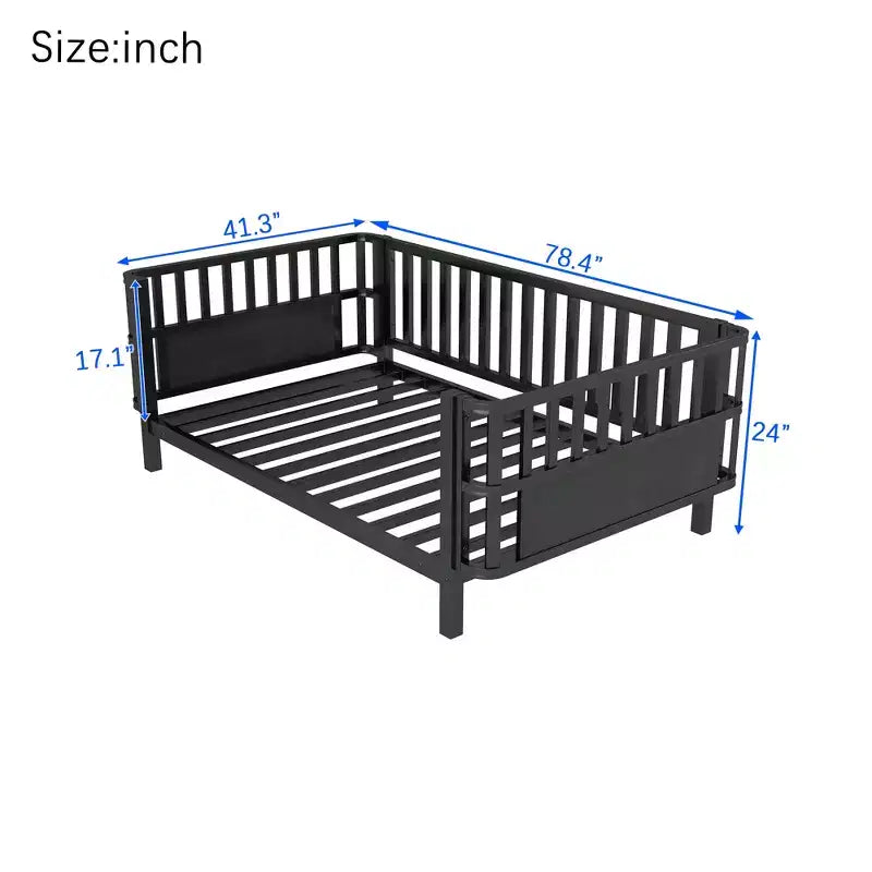 Struttura letto a piattaforma per bambini Twin Size, lettino per bambini, divano letto per bambini in metallo a basso profilo con sponde laterali rimovibili - ModernLuxe