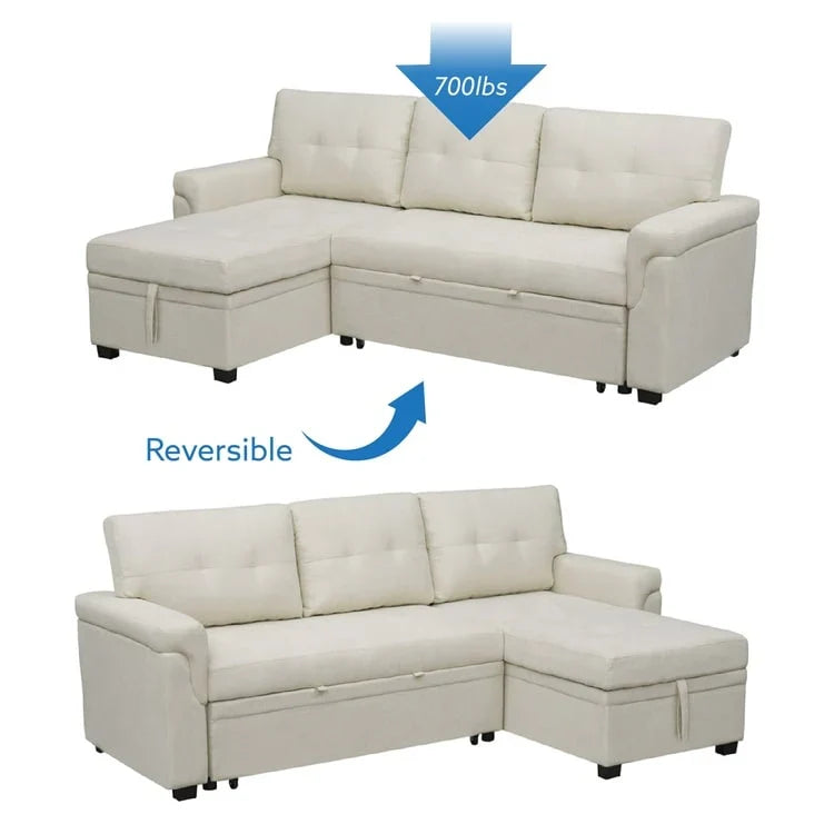 Divano sezionale reversibile con letto estraibile, chaise longue con contenitore nascosto, gambe durevoli,