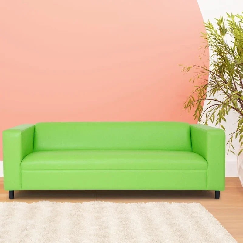 Divano a 3 posti in stile Mid-Century Modern, similpelle, struttura in legno massello, imbottito