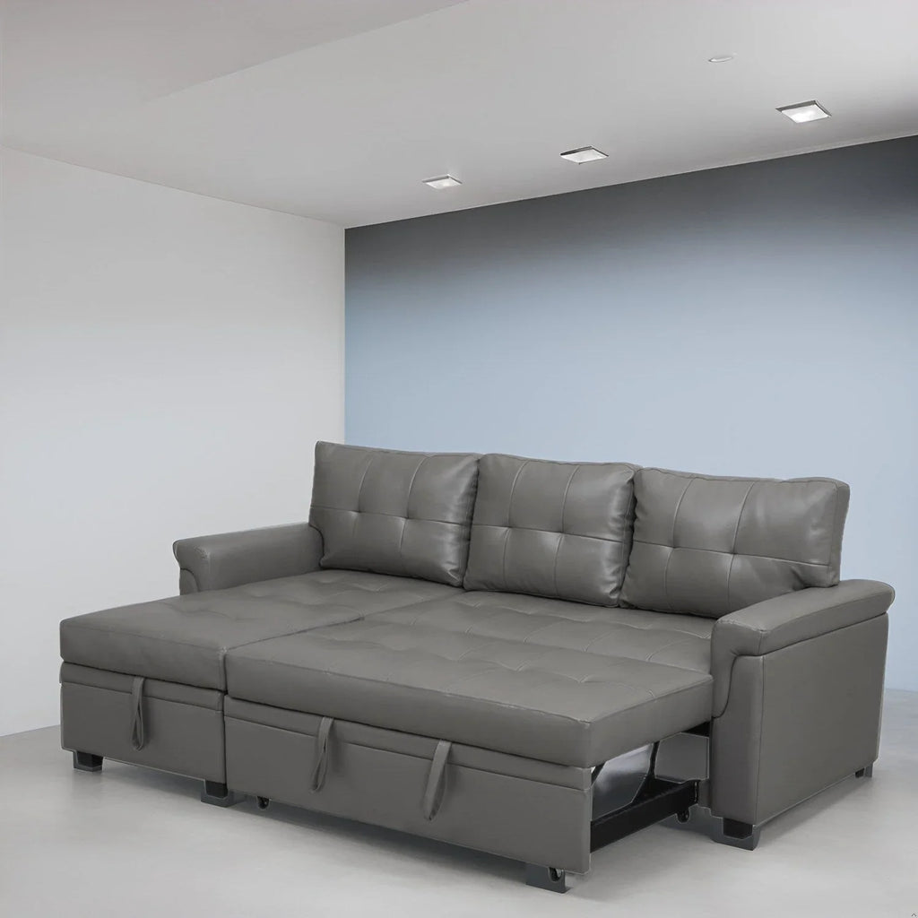 Divano sezionale reversibile con letto estraibile, chaise longue con contenitore nascosto, gambe durevoli,