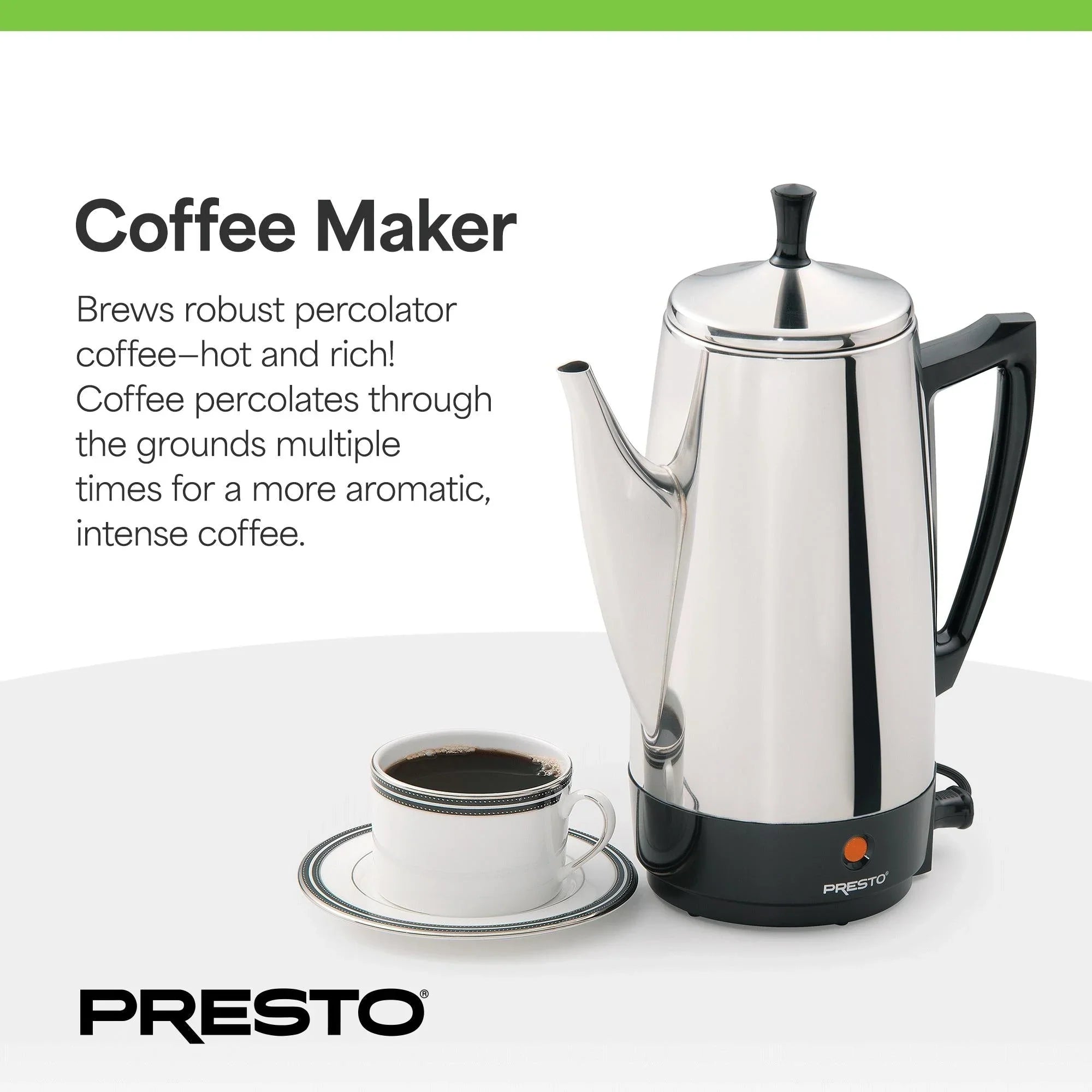 Caffettiera in acciaio inox Presto, percolatore robusto da 12 tazze, colore argento - 2.79