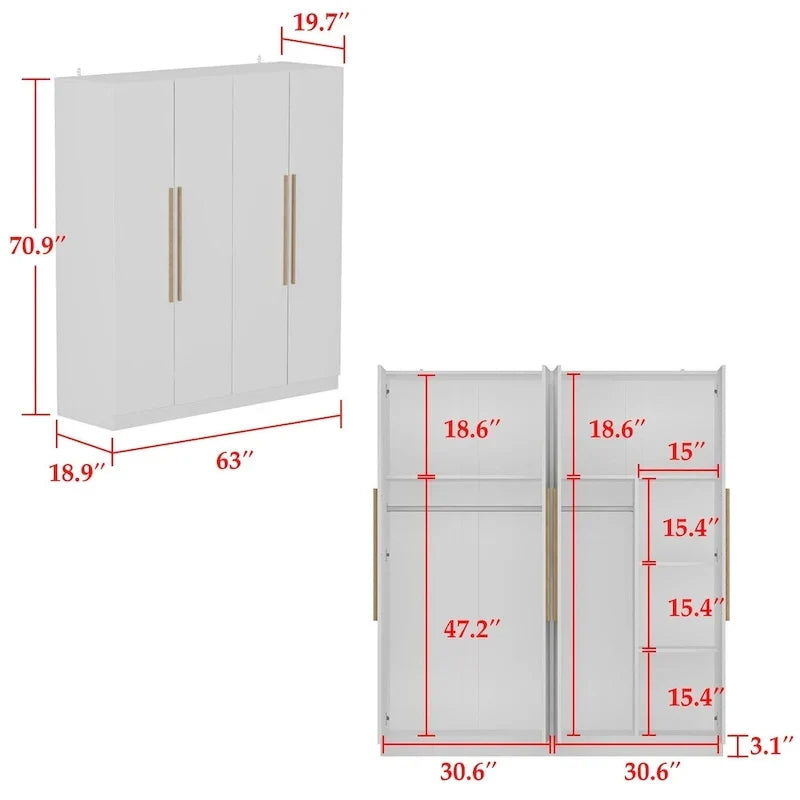 Armadio moderno freestanding in legno massiccio con ripiani