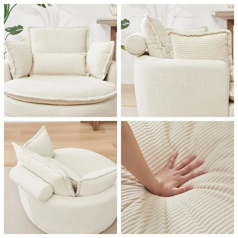 Poltrona girevole oversize con pouf contenitore Moon con 4 cuscini