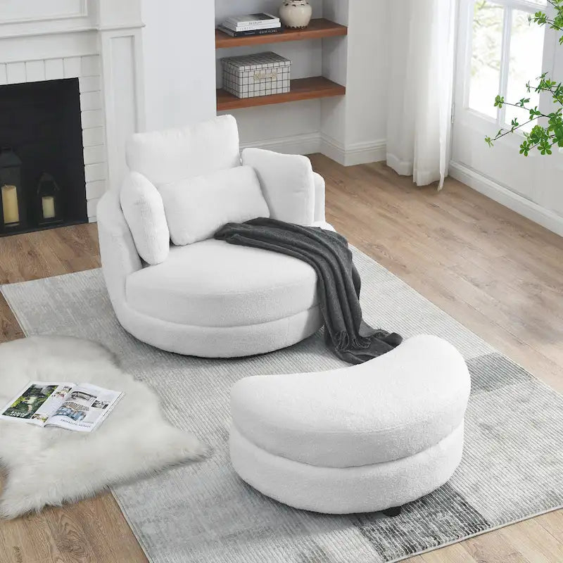 Poltrona a botte girevole di grandi dimensioni con pouf contenitore a forma di luna
