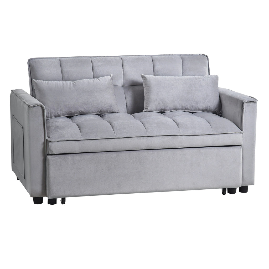 Moderno divano letto estraibile, divano letto 3-in-1 con schienale regolabile, divanetto in velluto, cuscini e tasche laterali