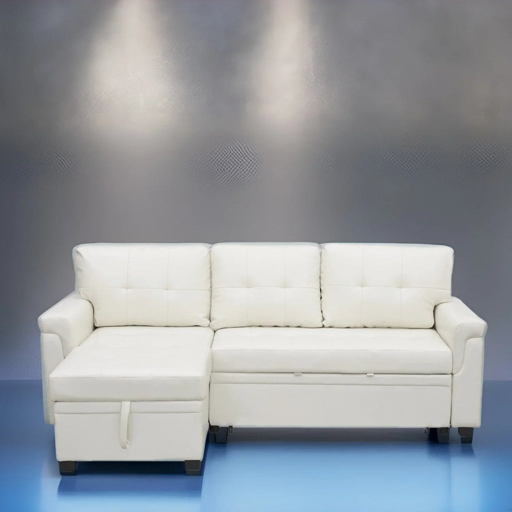 Divano sezionale reversibile con letto estraibile, chaise longue con contenitore nascosto, gambe durevoli,