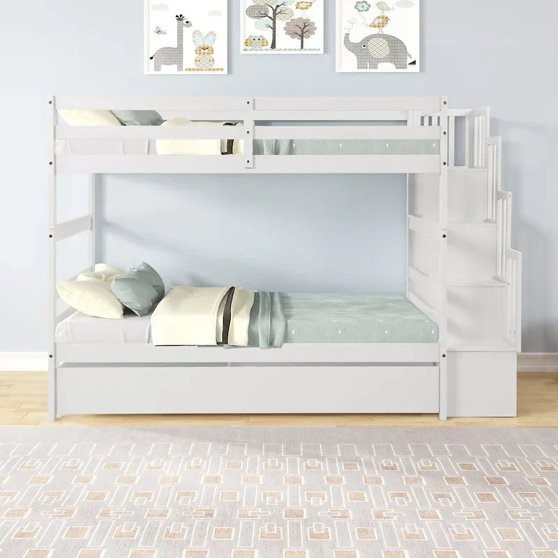 Letti a Castello Gemelli con Letto Estraibile e Scala con Contenitore Colore Grigio