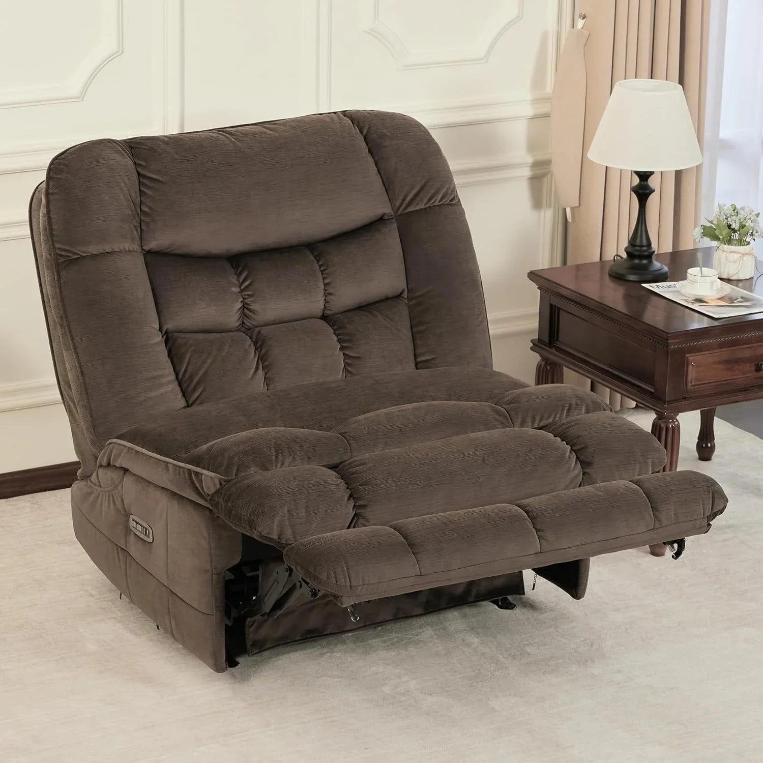 MCombo Poltrona Reclinabile Basculante Elettrica Oversize senza Braccioli con Doppio Motore, Reclinabile Zeroarms Perfetta per Soggiorno in Tessuto PR607
