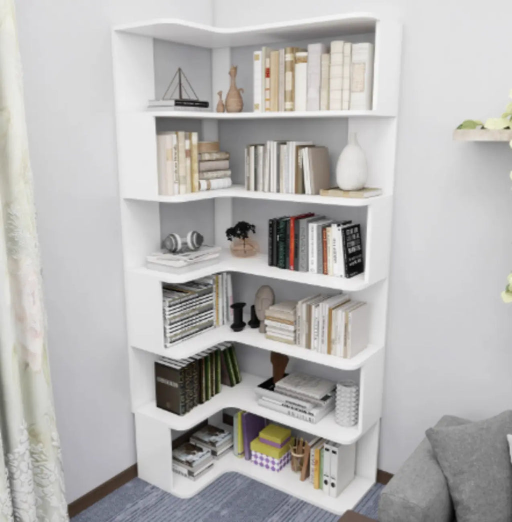 Libreria ad angolo in legno multistrato con 6 ripiani