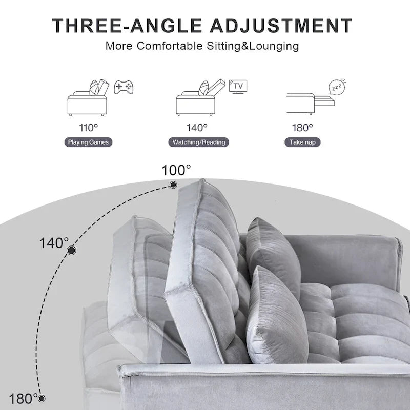 Divanetto Futon Moderno in Velluto con Schienale Reclinabile e Tasche, 2 Posti – Grigio Scuro / Grigio Chiaro / Blu / Nero