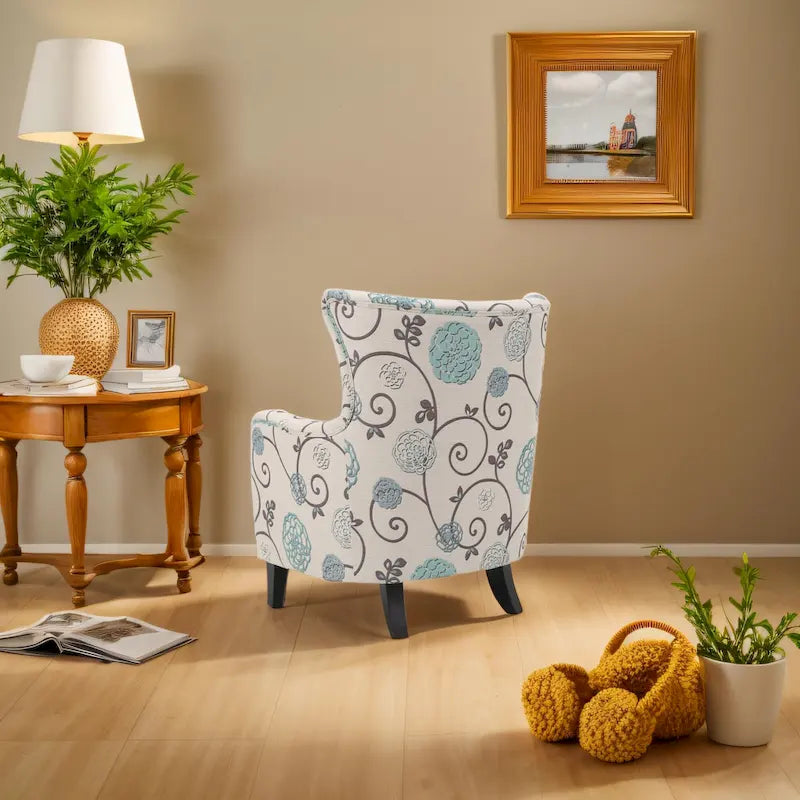 Poltrona imbottita schienale alto Modern Retro 30,25" con gambe in legno per soggiorno