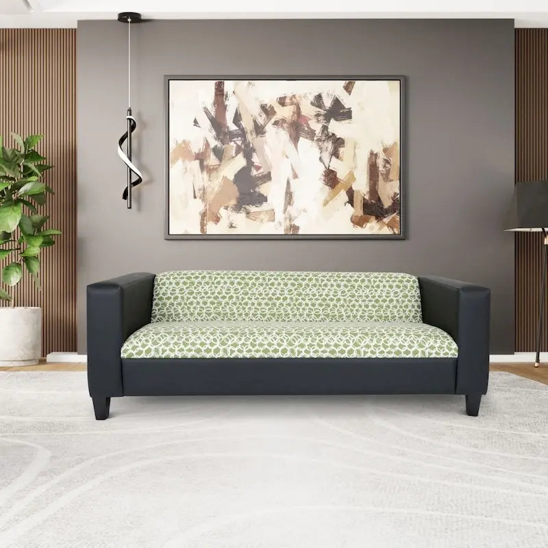 Divano a 3 posti in stile Mid-Century Modern, similpelle, struttura in legno massello, imbottito