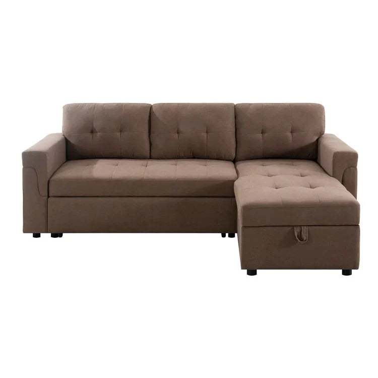 Divano sezionale reversibile con letto estraibile, chaise longue con contenitore nascosto, gambe durevoli,