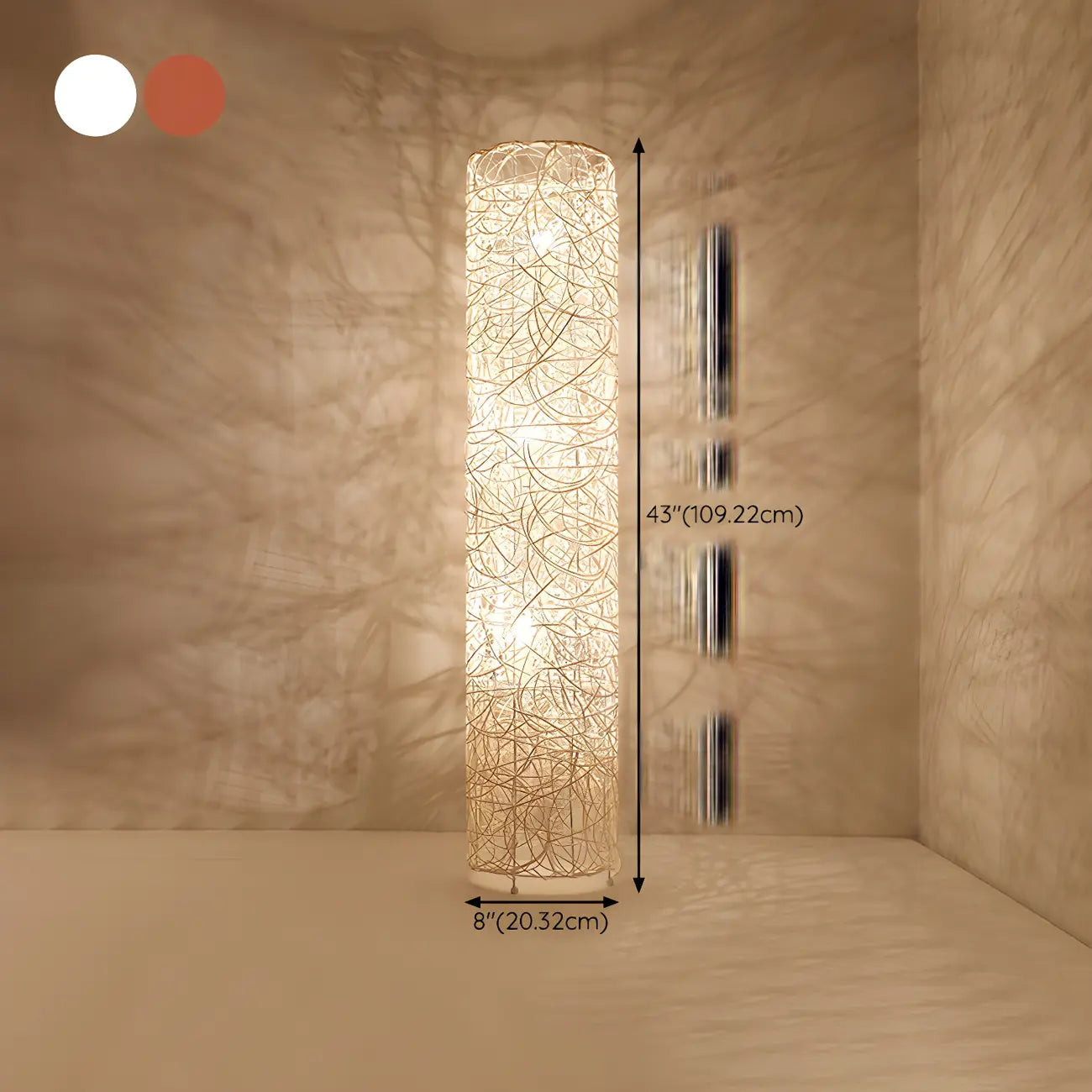 Lampada da terra in rattan LED a colonna con spina per soggiorno