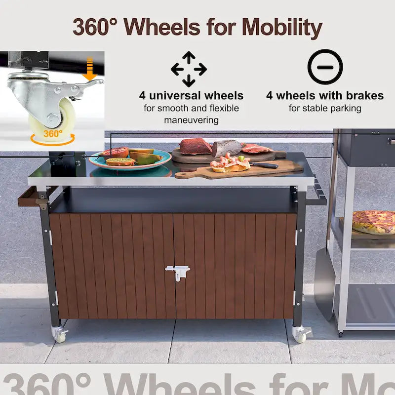 Carrello per Barbecue da Esterno con Piano in Acciaio Inox (sgabello non incluso)