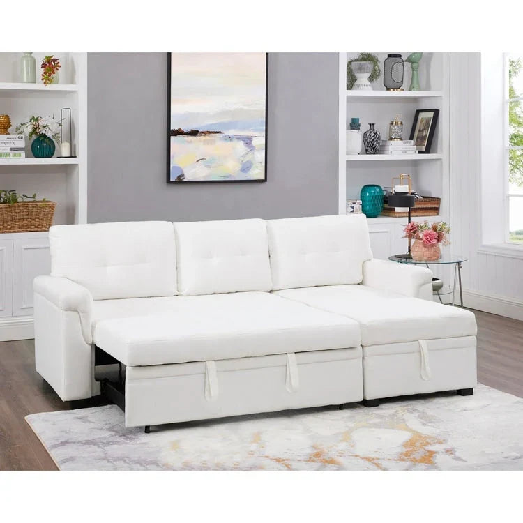 Divano sezionale reversibile con letto estraibile, chaise longue con contenitore nascosto, gambe durevoli,