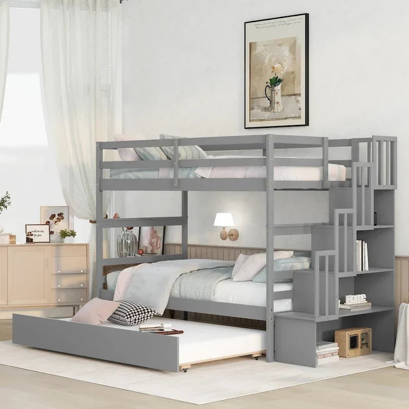 Letti a Castello Gemelli con Letto Estraibile e Scala con Contenitore Colore Grigio
