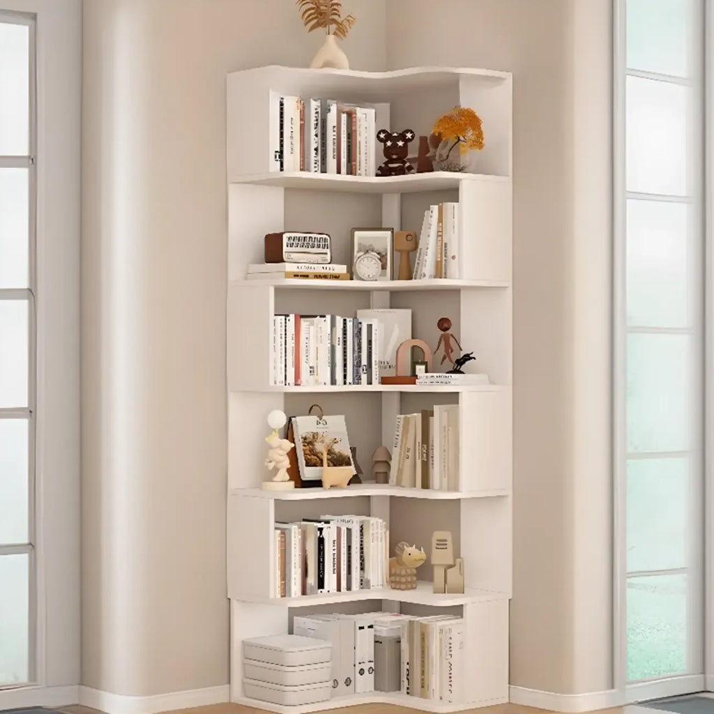 Libreria ad angolo in legno multistrato con 6 ripiani