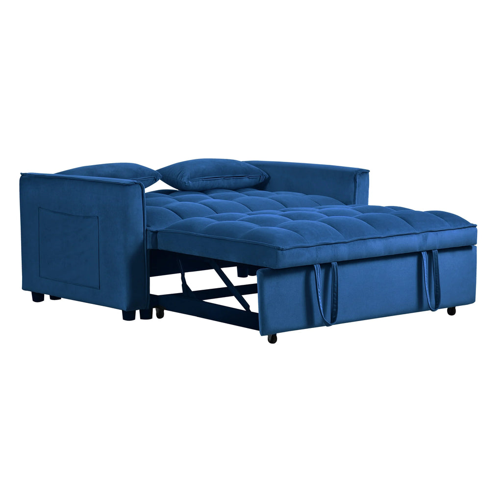 Moderno divano letto estraibile, divano letto 3-in-1 con schienale regolabile, divanetto in velluto, cuscini e tasche laterali