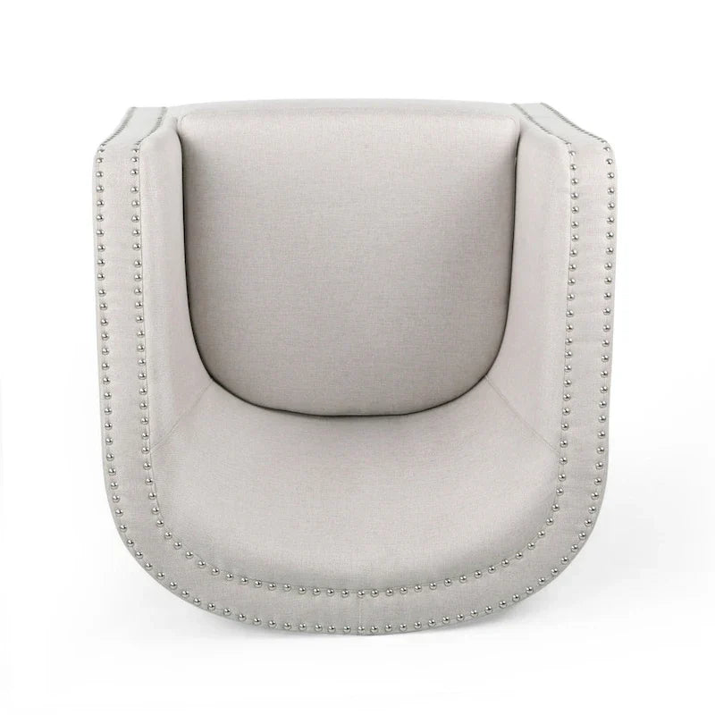 Poltrona girevole accent, stile classico a botte, tessuto beige grano