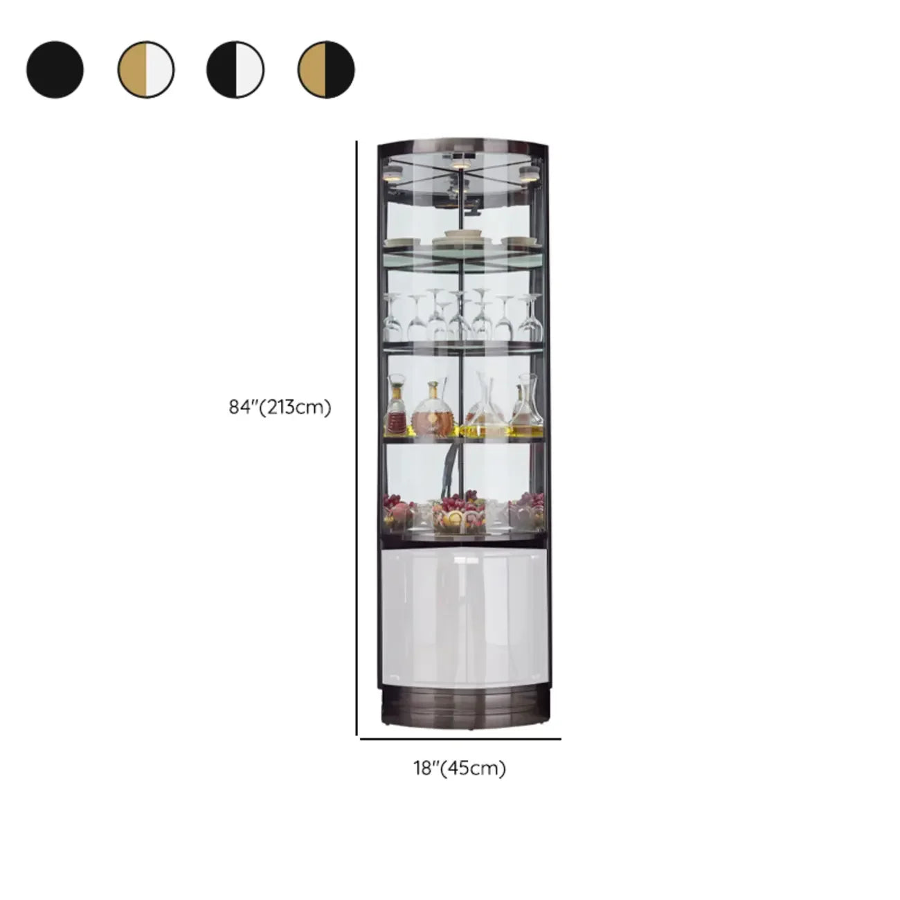 Mobile Bar Angolare con Scaffali Multipli in Vetro e Metallo per Esposizione