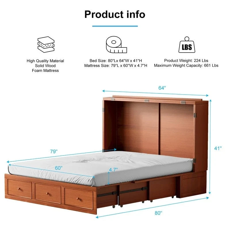 Letto a scomparsa con materasso pieghevole, letto a cubo moderno con cassetto portaoggetti e stazione di ricarica USB