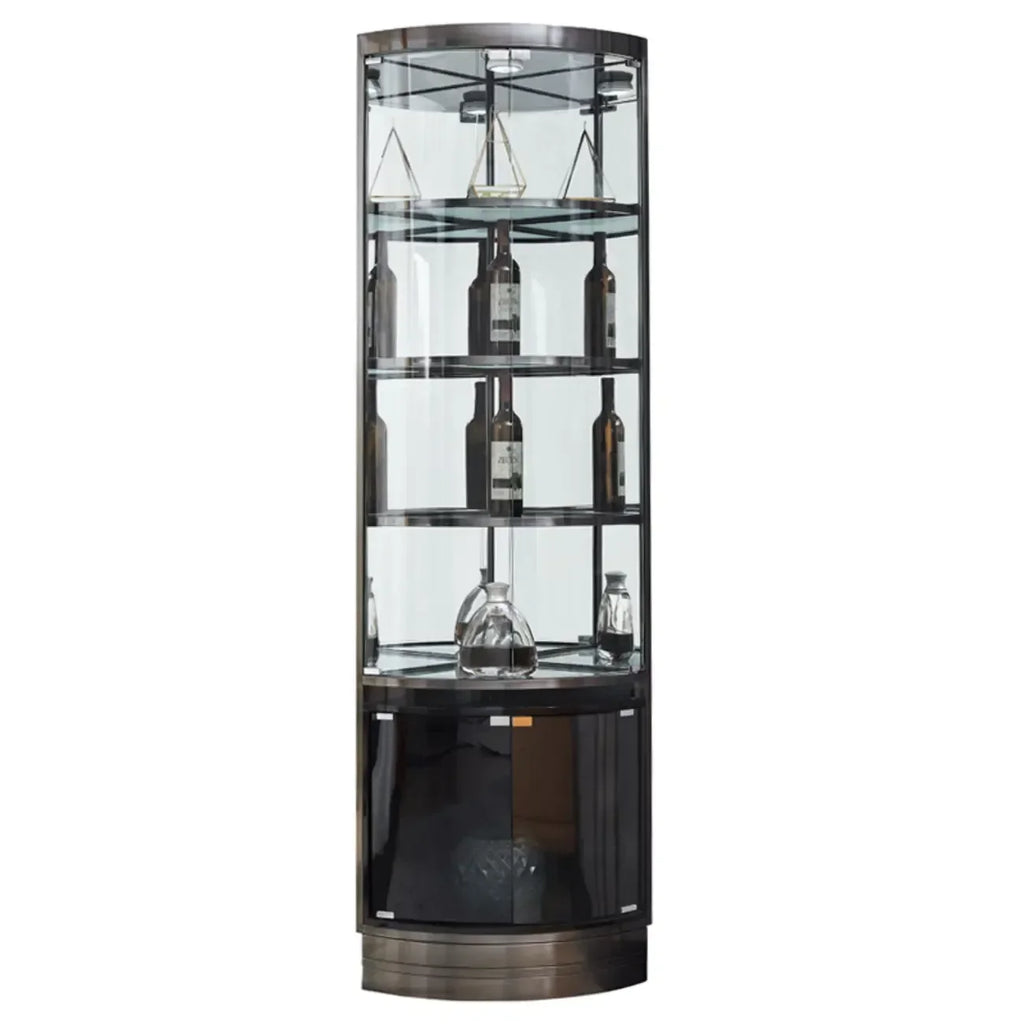 Mobile Bar Angolare con Scaffali Multipli in Vetro e Metallo per Esposizione