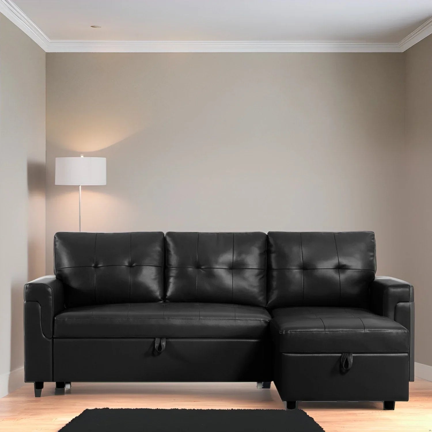 Divano sezionale reversibile con letto estraibile, chaise longue con contenitore nascosto, gambe durevoli,