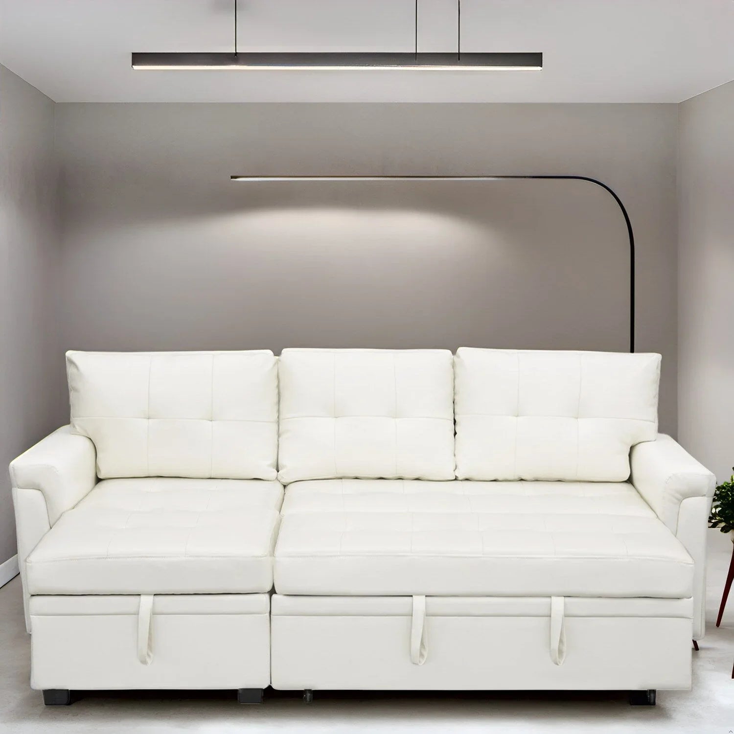 Divano sezionale reversibile con letto estraibile, chaise longue con contenitore nascosto, gambe durevoli,