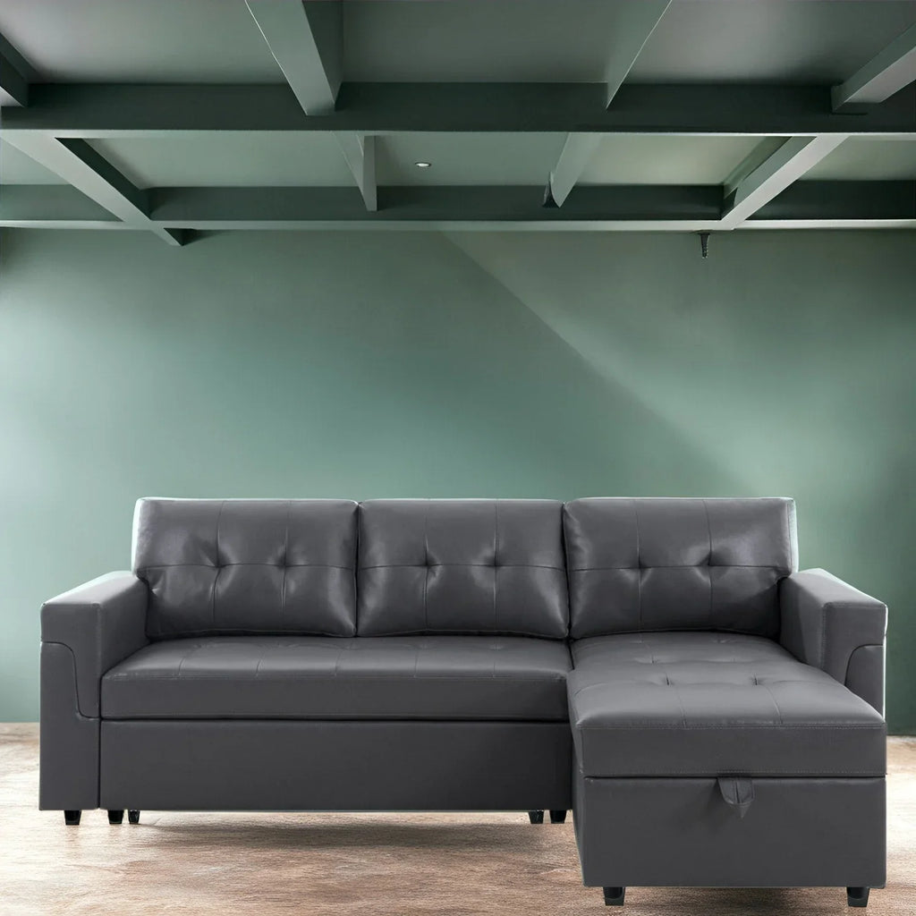 Divano sezionale reversibile con letto estraibile, chaise longue con contenitore nascosto, gambe durevoli,