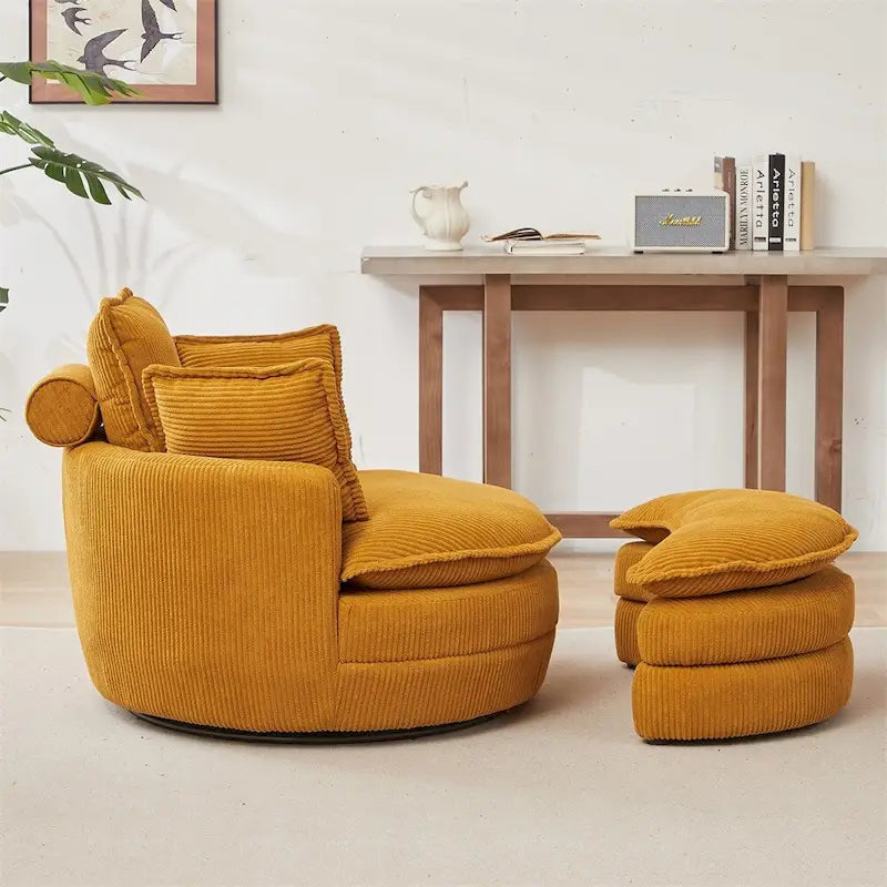 Poltrona girevole oversize con pouf contenitore Moon con 4 cuscini
