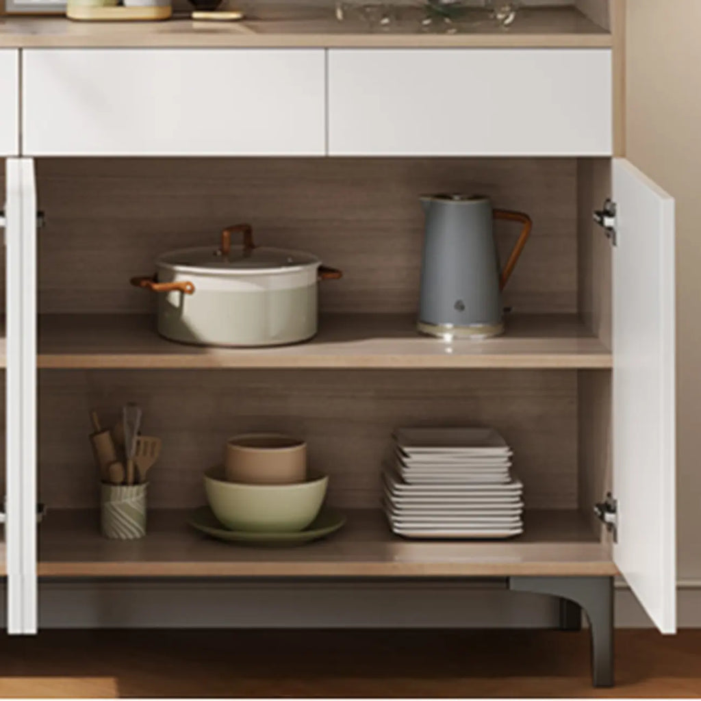 Credenza grande in legno e vetro con alzata superiore